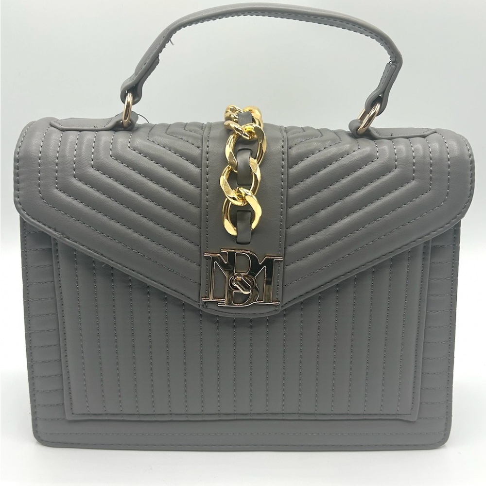 New Badgley Mischka Grey Quilted Satchel with Gold Studs @ detachable straps